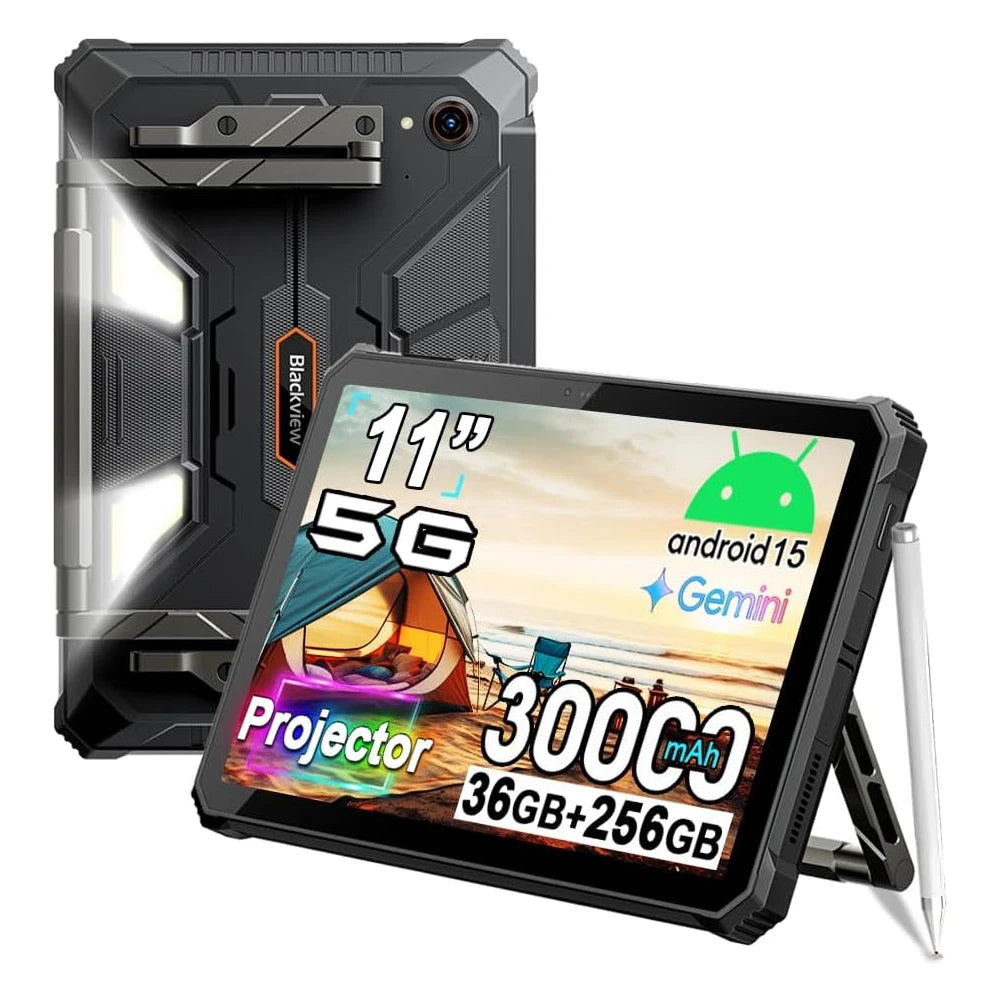 Blackview Active 12 PRO 5G Projector Tablet, Android 15 Rugged Tablet,30000mAh Battery,11'' Display 36GB 256GB  Outdoor Tablets