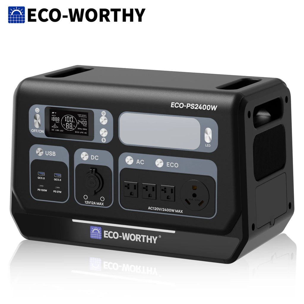 ECO-WORTHY PS 2400W Power Station 2048Wh LiFePO4 Battery, Solar Generator with 10 Outlets (4800W Peak) Wi-Fi and Bluetooth