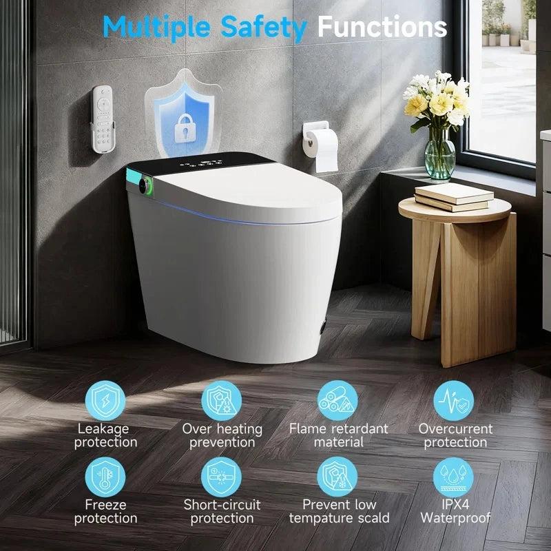 Smart Toilet with Tankless Bidet Wash, Auto Open Lid, 1.28 Gallons Auto Dual Flush, Heat Seat, Warm Wash/Dryer
