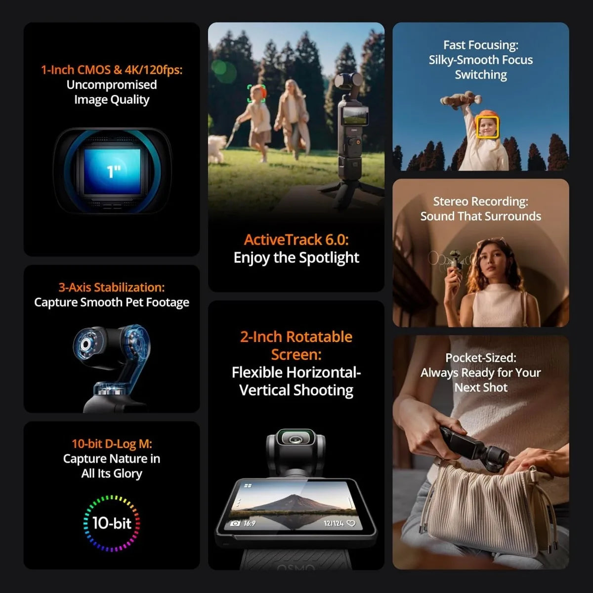 DJI Osmo Pocket 3 Creator Combo 4K 120fps Vlog Camera with 1" CMOS Sensor, 3-Axis Gimbal Stabilizer, Face & Object Tracking