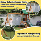 Nordivale Wood Swing Set for Backyard Outdoor Playset with Wave Slide Rock Wall Ladder Belt Swings Chalkboard Canopy Roof Play Deck