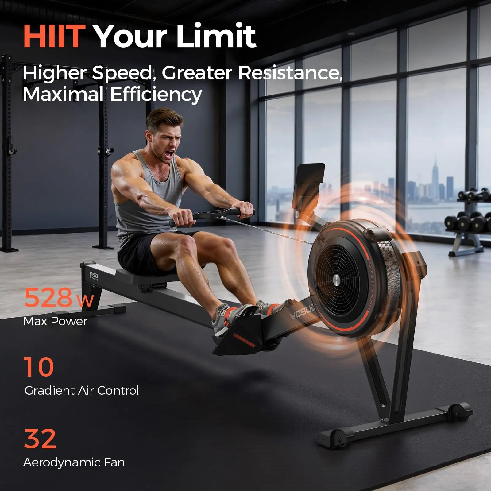 YOSUDA R2 Rowing Machine for Home, Professional Adjustable Air Resistance Rower Machines with Self-Powered Monitor