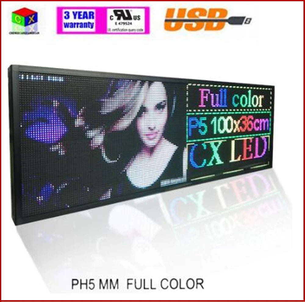 Outdoor RGB Full Color P5 Pantalla Led Panel Video LED Message Sign 39"x14" Moving Scrolling Led Display Board For Shop& Windows
