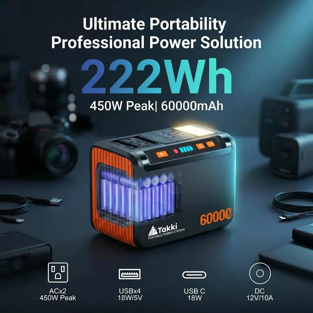 250W Portable Power Station 222Wh with 40W Solar Panel, Pure Sine Wave AC Outlet, Camping Emergency Backup, Lightweight Solar Generator for CPAP, Laptop, Fridge