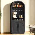79 Tall Arched Pantry Cabinet with LED Light & Charging Station, Coffee Bar Liquor Cabinet with Wine Rack & Glass Holder, Kitche