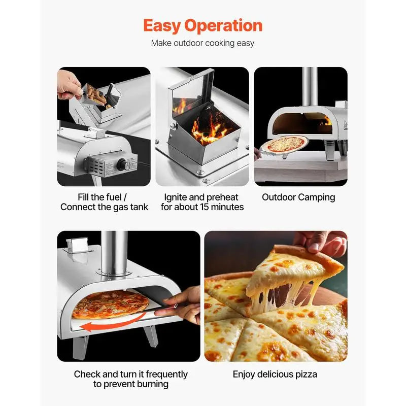 Dual Fuel Pizza Oven Outdoor, 12 Inch Wood Fire & Propane Gas Pizza Oven, Pellet & Propane Pizza-Maker with Thermometer, Stainless Steel Pizza-Cook for Outside Camping & Backyard