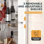 Illuminated Tall Wine Bar Cabinet with Mirror and Adjustable Shelves for Dining or Living Room
