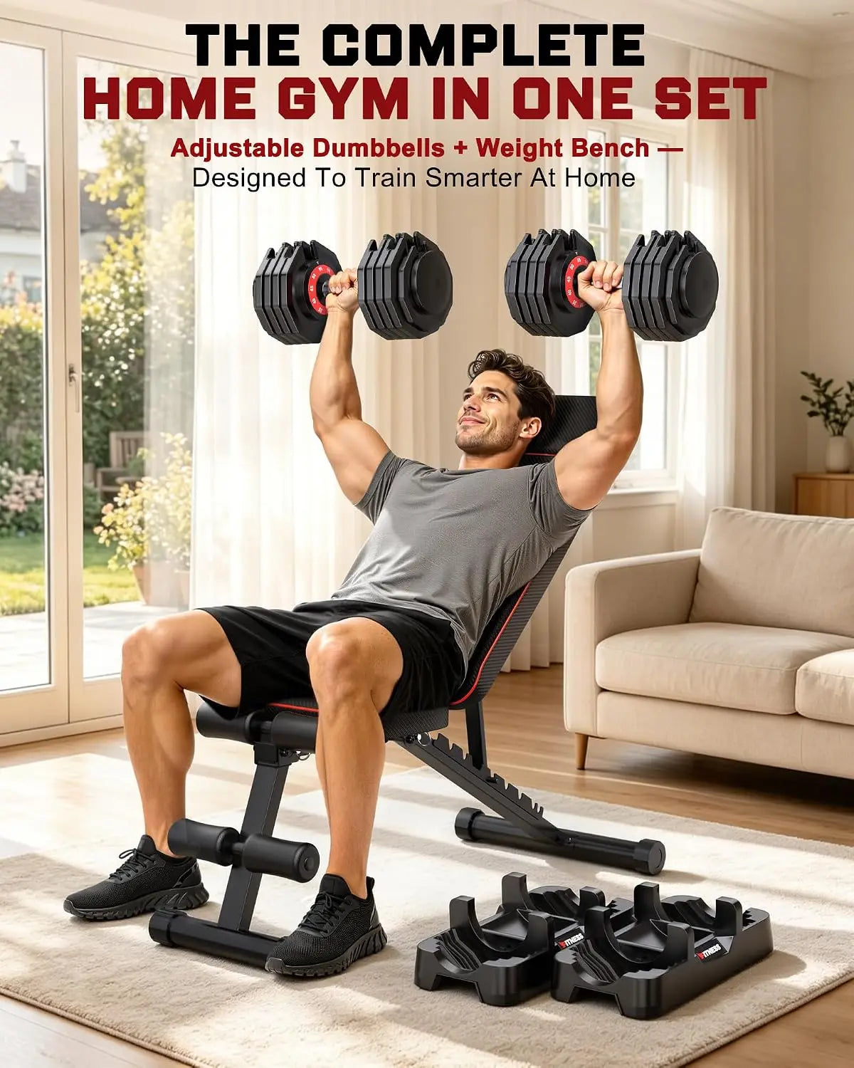 Adjustable Hand Dumbbells Pair with Workout Bench 10lb  Weight Set Portable Fitness Equipment for Home Gym Compact Design for Apartment Small Space Fit for Men and Women