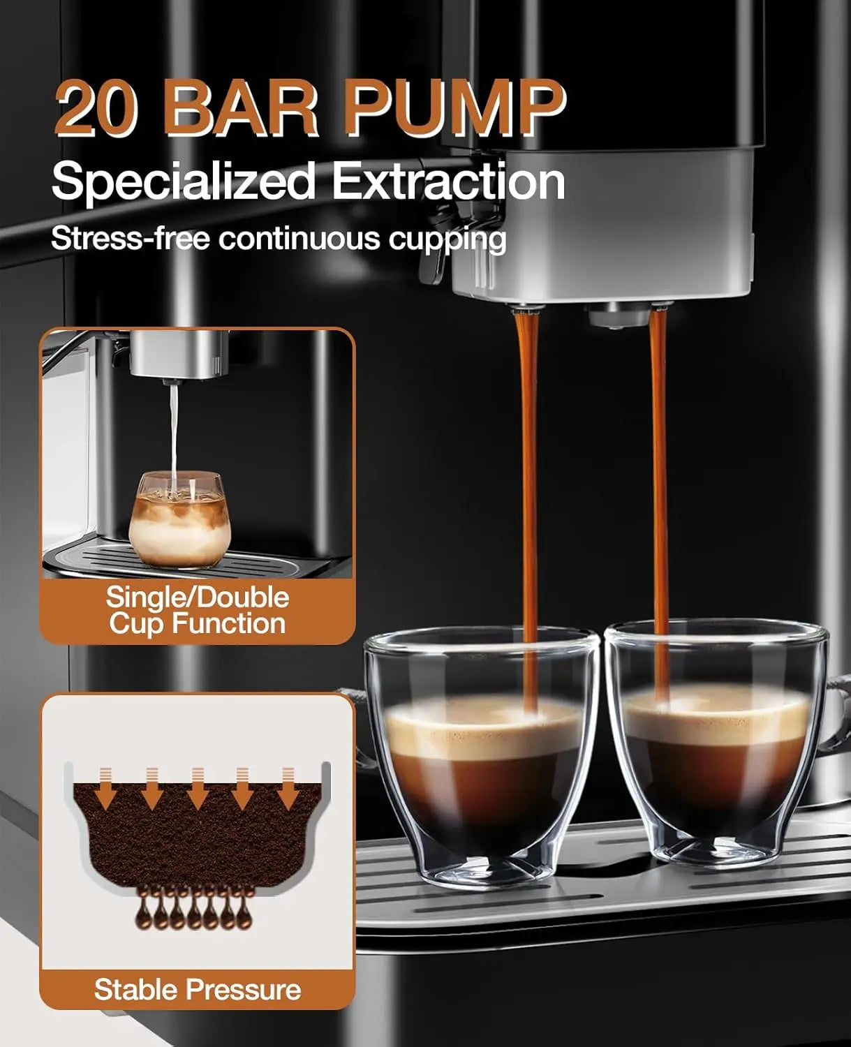 Fully Automatic Espresso Machine, Touchscreen Coffee Maker w/Built-in Grinder, Auto Milk Frother for Latte Cappuccino, 1.5L Water Tank & Dual Boiler Heating, Black/Silver 120V 1350W