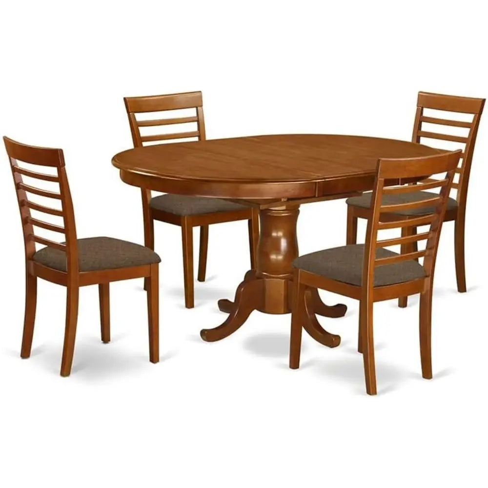 Oval Dining Table Set with 4 Linen Chairs, 42x60 Inches, Brown