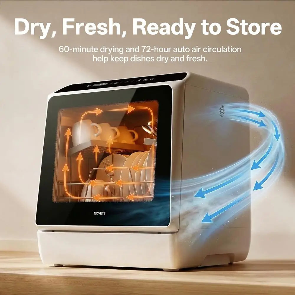Portable Countertop Dishwashers, Compact Dishwashers with 5L Built-in Water Tank & Inlet Hose, 5 Washing Programs, Baby Care, Ai