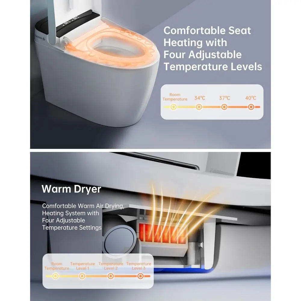 Smart Toilet,One Piece Bidet Toilet for Bathroom with Auto Open & Close Lid and Seat,Warm Water and Dry,Heated Seat,Foot Sensor