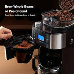 10-Cup Drip Coffee Maker with Built-in Burr Grinder & Programmable Timer, 1.5L Water Tank, Auto Keep-Warm, Reusable Filter - Fre