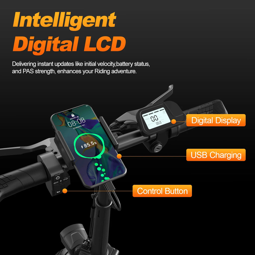 Foldable Electric Bike for Adults and Teens, 750W Peak Motor Ebike, 48V 15AH Removable Battery, Folding E-Bike, 14 Inch Mini Electric Bicycle for Daily Commuting