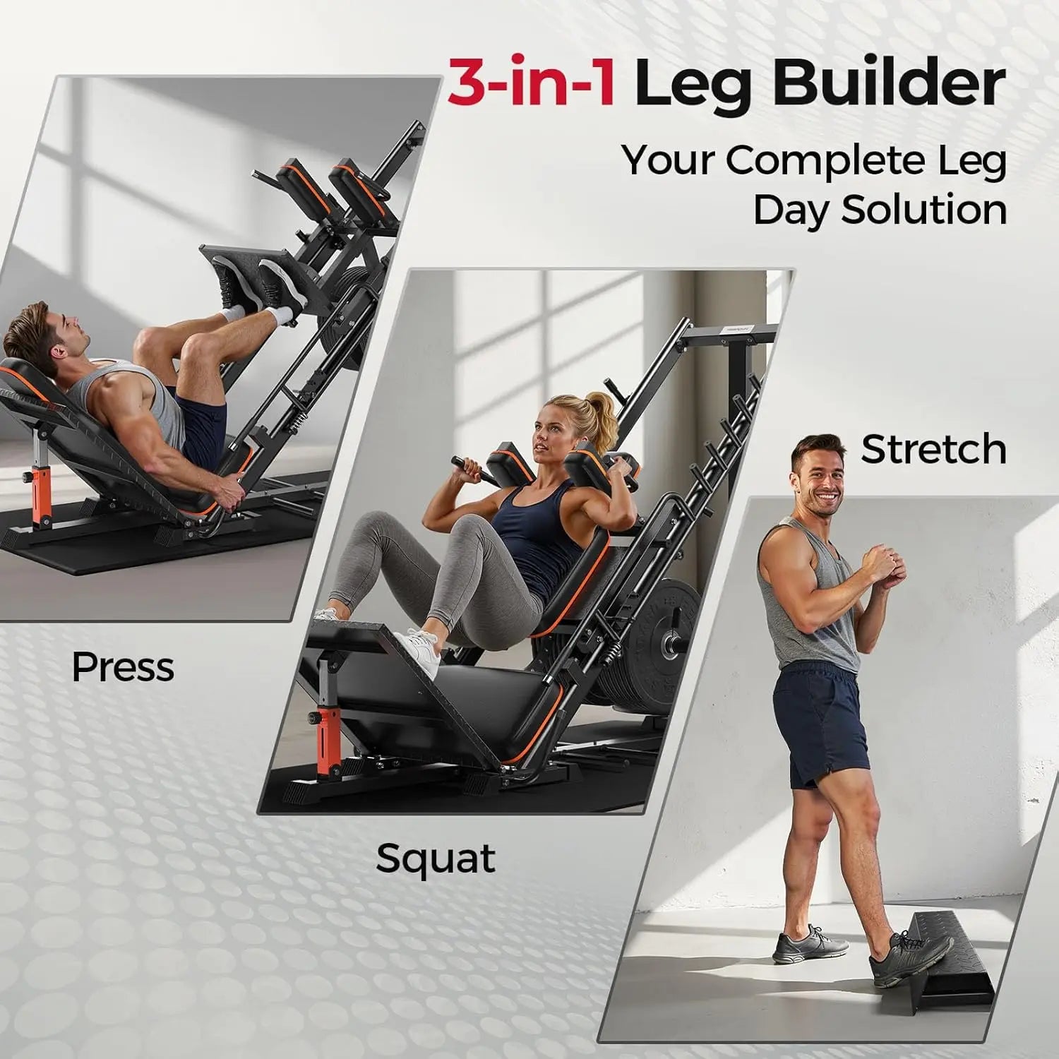 FEIERDUN 3‑in‑1 Leg Press Hack Squat Machine with Ultra-Quiet Pulley System –Adjustable Leg Press Machine for Home Gym