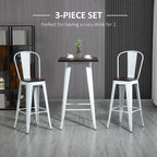 3 Piece Industrial Dining Table Set, Bar Height Bar Table and Chairs Set with Footrests for Bistro, Pub, White and Brown