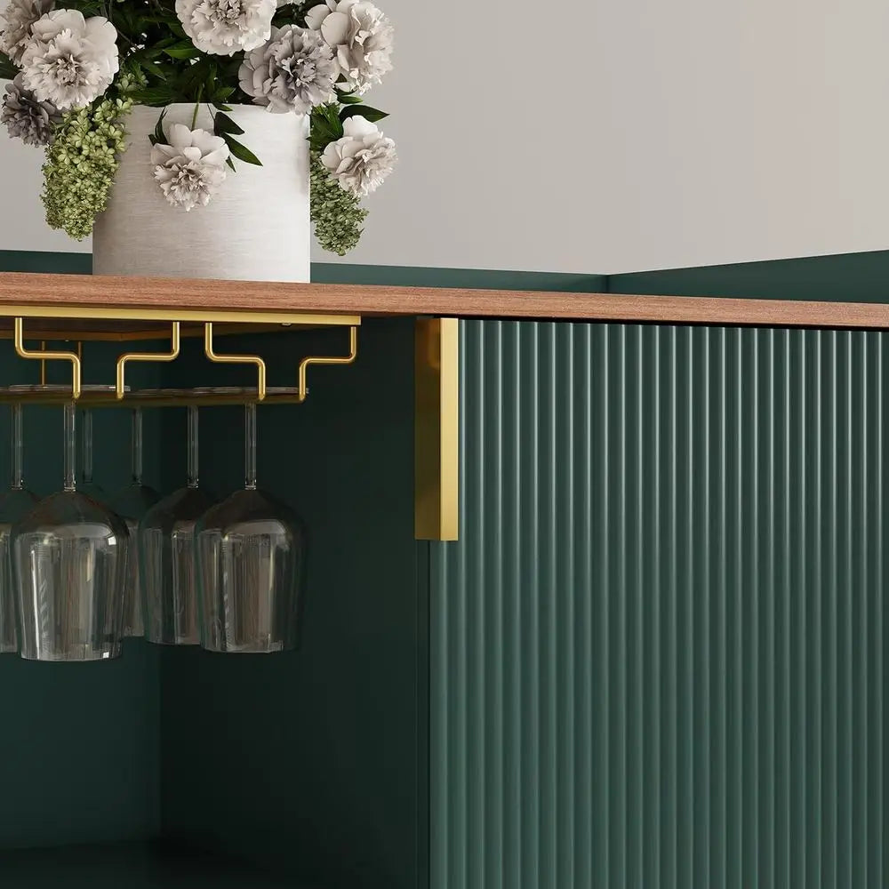 48-inch Wine Bar Cabinet with Textured Finish, Sideboard with Wine Rack and Glass Holder for Kitchen or Living Room, Green