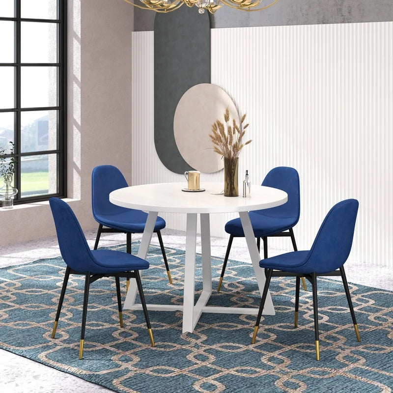 Evatt Round Dining Set with 4 Modern Blue Chairs, Trestle Table