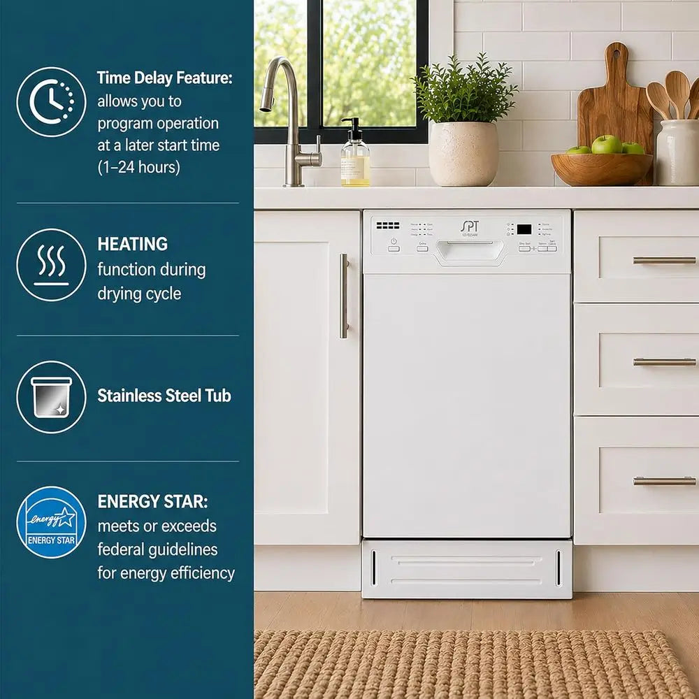 SD-9254W Energy Star 18″ Built-In Dishwasher w/Heated Drying – White