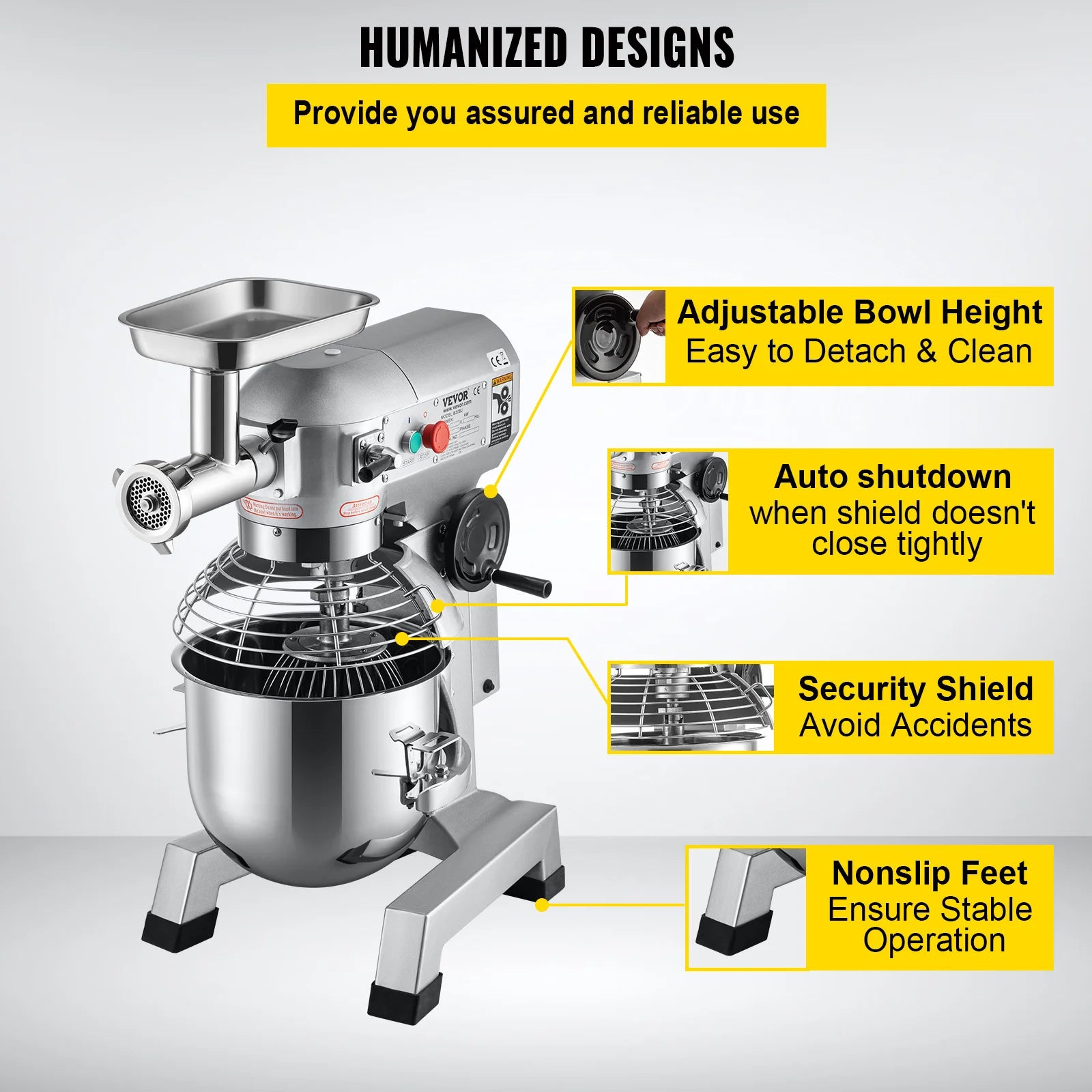 20QT Stainless Steel Stand Mixer with Meat Grinder Attachment – 1100W Dual-Function Kitchen Appliance, Includes Dough Hook, Whisk & Beater, 3 Adjustable Speeds for Baking, Mixing & Grinding