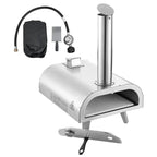 Dual Fuel Pizza Oven Outdoor, 12 Inch Wood Fire & Propane Gas Pizza Oven, Pellet & Propane Pizza-Maker with Thermometer, Stainless Steel Pizza-Cook for Outside Camping & Backyard