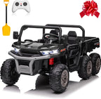4x4 24V Ride on Dump Truck with Remote Control, 2 Seater Electric Powered Ride on Toys, 6-Wheel UTV Car w/ Tipping Bucket Trailer, Shovel, Suspension, Bluetooth Music,
