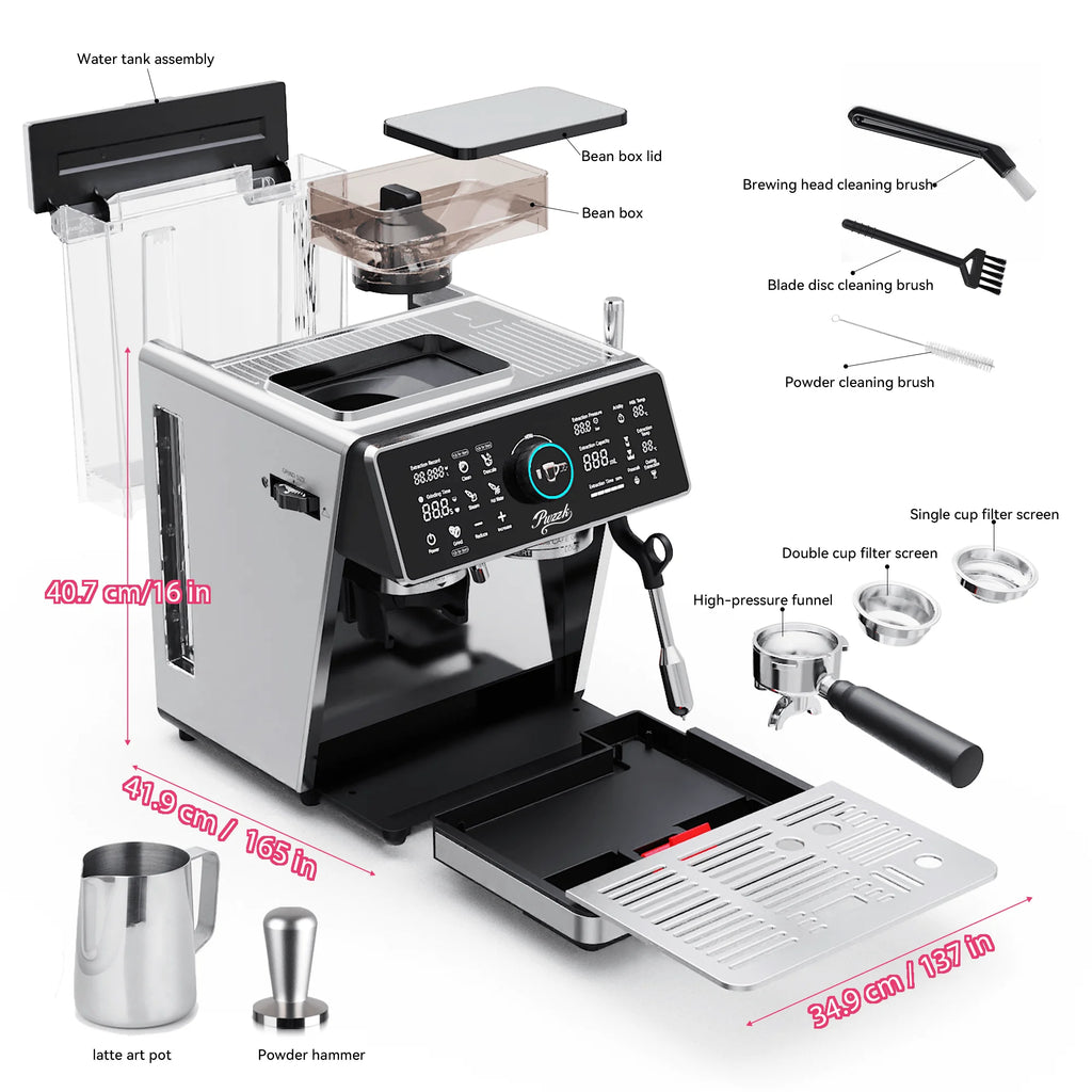 1pcs Semi-Automatic Espresso Coffee Machine With Built-In Burr Grinder & Milk Frother, Dual Boiler System, TFT Display, 20-Bar Pump Pressure, Professional Cappuccino & Latte Maker For Home Barista