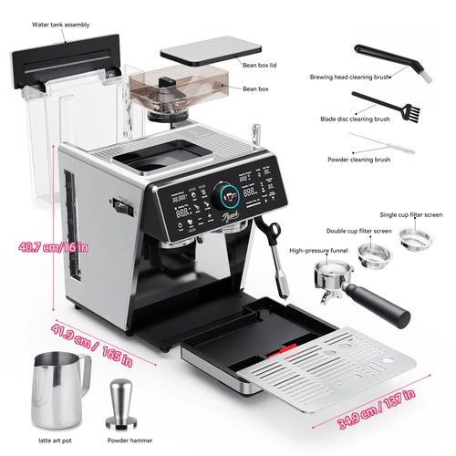 1pcs Semi-Automatic Espresso Coffee Machine With Built-In Burr Grinder & Milk Frother, Dual Boiler System, TFT Display, 20-Bar Pump Pressure, Professional Cappuccino & Latte Maker For Home Barista
