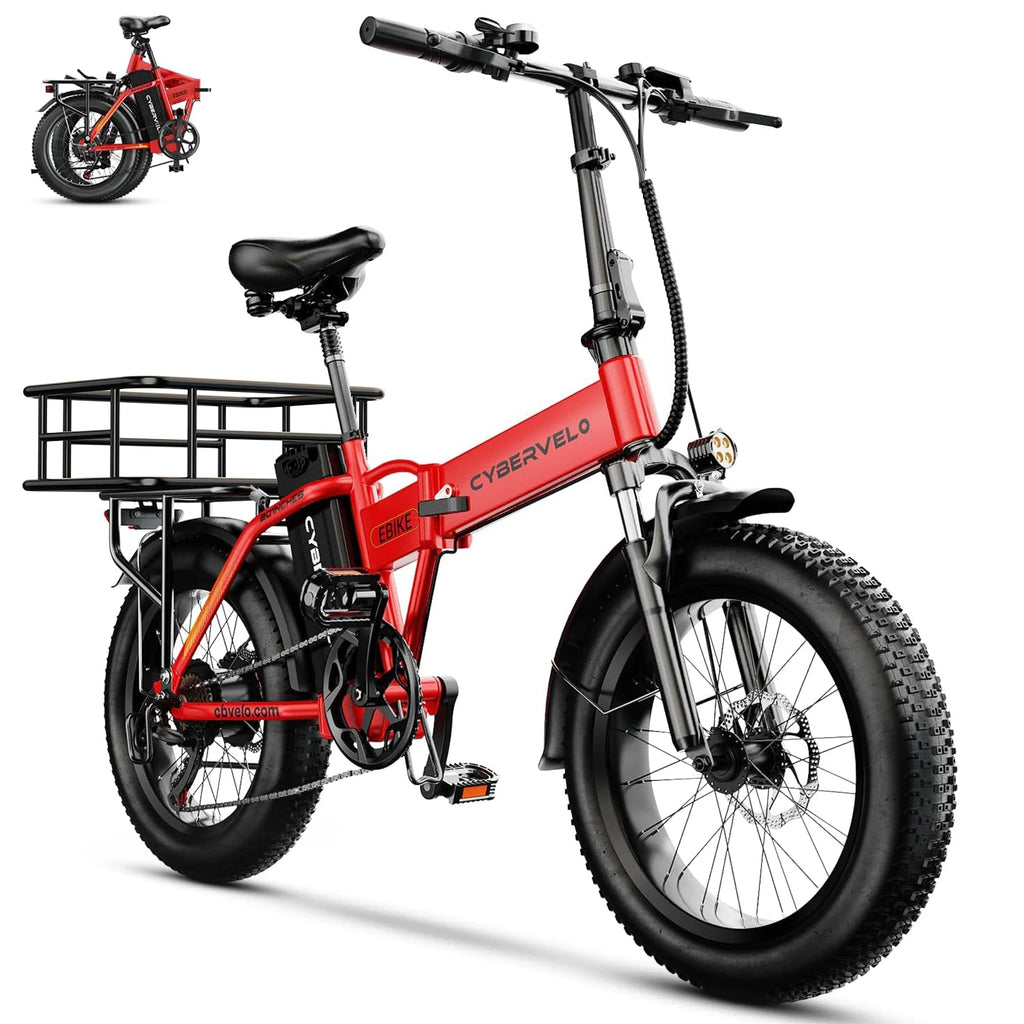 Cybervelo 1000W High-Speed Brushless Electric Bike 20 Inch Fat Tire Folding Design for Adults 48V Removable Battery up to 80 Miles Range Commuter E-Bicycle EK4