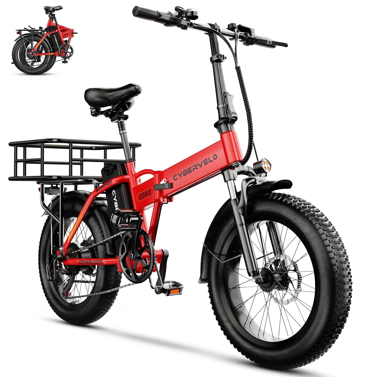 Cybervelo 1000W High-Speed Brushless Electric Bike 20 Inch Fat Tire Folding Design for Adults 48V Removable Battery up to 80 Miles Range Commuter E-Bicycle EK4