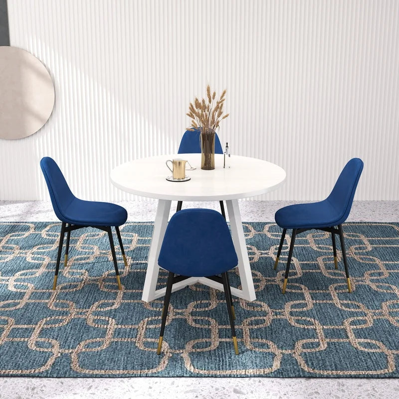 Evatt Round Dining Set with 4 Modern Blue Chairs, Trestle Table
