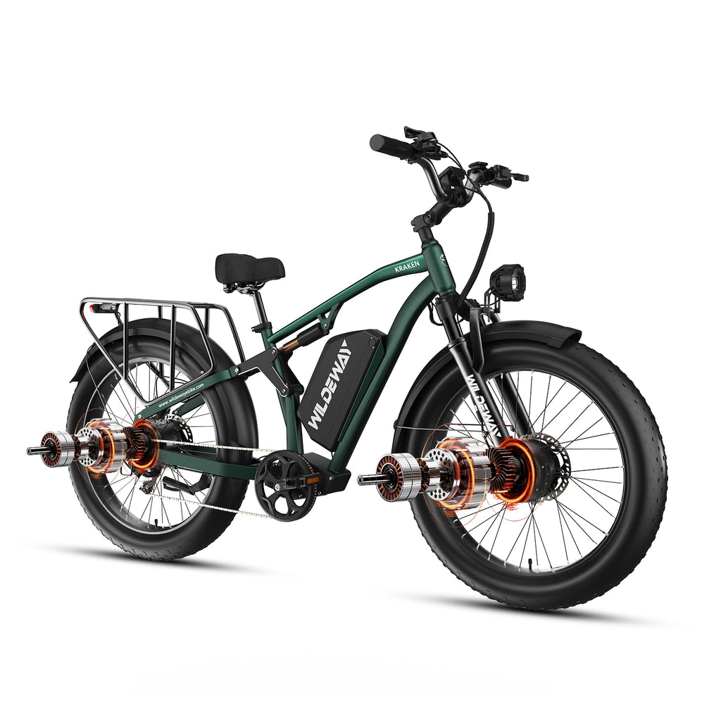 3000W Dual Motor Electric Bike 26' Fat Tire Ebike 32MPH 52V 25Ah Battery 80 Miles Range Full Suspension Off-Road Bicycle for Adults Hydraulic Brakes Snow Sand Mountain