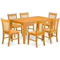 7-Piece Oak Dining Table Set with 6 Chairs, 36x60 Inch