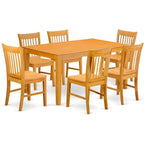 7-Piece Oak Dining Table Set with 6 Chairs, 36x60 Inch