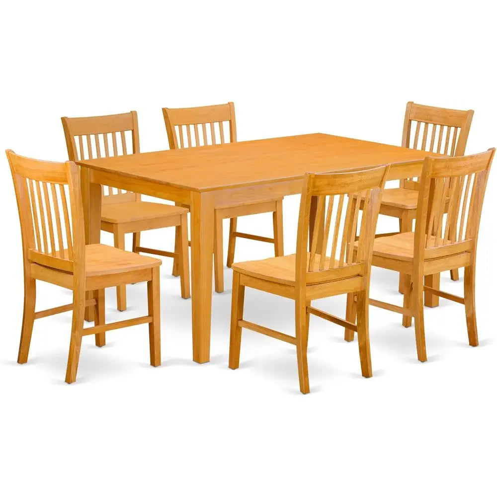 7-Piece Oak Dining Table Set with 6 Chairs, 36x60 Inch
