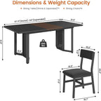 Black 63 Extendable Dining Table Set for 4-6 with Cushioned Chairs, Suitable for Small Spaces