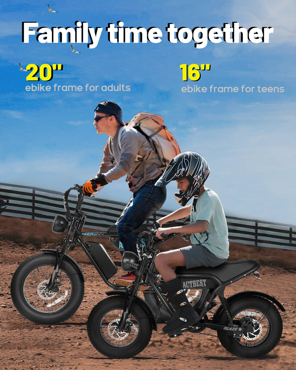 ActBest Blaze Electric BiNke, 16" Fat Tires Electric Mountain Bike, 1200W Peak Motor 48V 10.4Ah, 25 MPH 55Mi Range Off-Road Ebike with Full Suspension, with Free Bike Lock