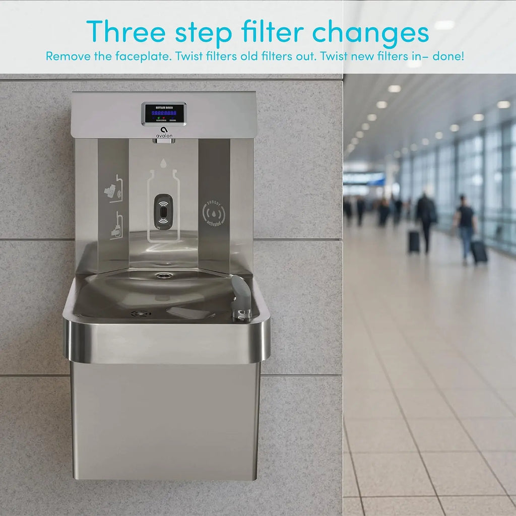 Avalon Wall Mounted Water Fountain with Bottle Filling Station, High Capacity Cooling, Sensor Dispensing, Self Cleaning, Digital Bottle Counter Display, Dual Filtration, ADA Compliant