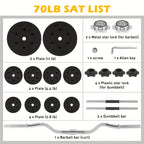 70LB 2-in-1 Barbell Set with Curl Bar & Weight Plates - Convertible Dumbbells for Full-Body Gym Workouts, Weightlifting System for &, No Additional Equipment Needed ()