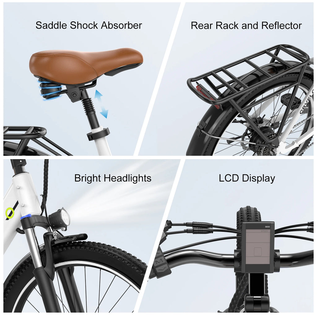 Cybervelo 1000W Peak 26" Electric Bike Adults 80Miles Removable Battery 7-Speed Ebike Beach Snow Commute E Bicycle for Men Women EK2