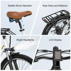 Cybervelo 1000W Peak 26" Electric Bike Adults 80Miles Removable Battery 7-Speed Ebike Beach Snow Commute E Bicycle for Men Women EK2