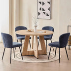 47 Round Solid Wood Dining Set with 4 Chenille Chairs, Thick 1.38 Table Top
