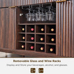 luted Wine Bar Cabinet, 60" Wide ern Buet Sideboard with Ample Storage - 2 Side Cabi, 3 Ders, 4 Glass Holders & 12 Wine Racks, C
