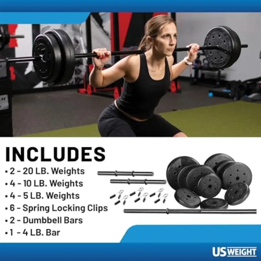 105 Pound Barbell Weight Set for Home Gym Adjustable Weight Set with Two Dumbbell Bars and Full 6 Ft Bar, Black