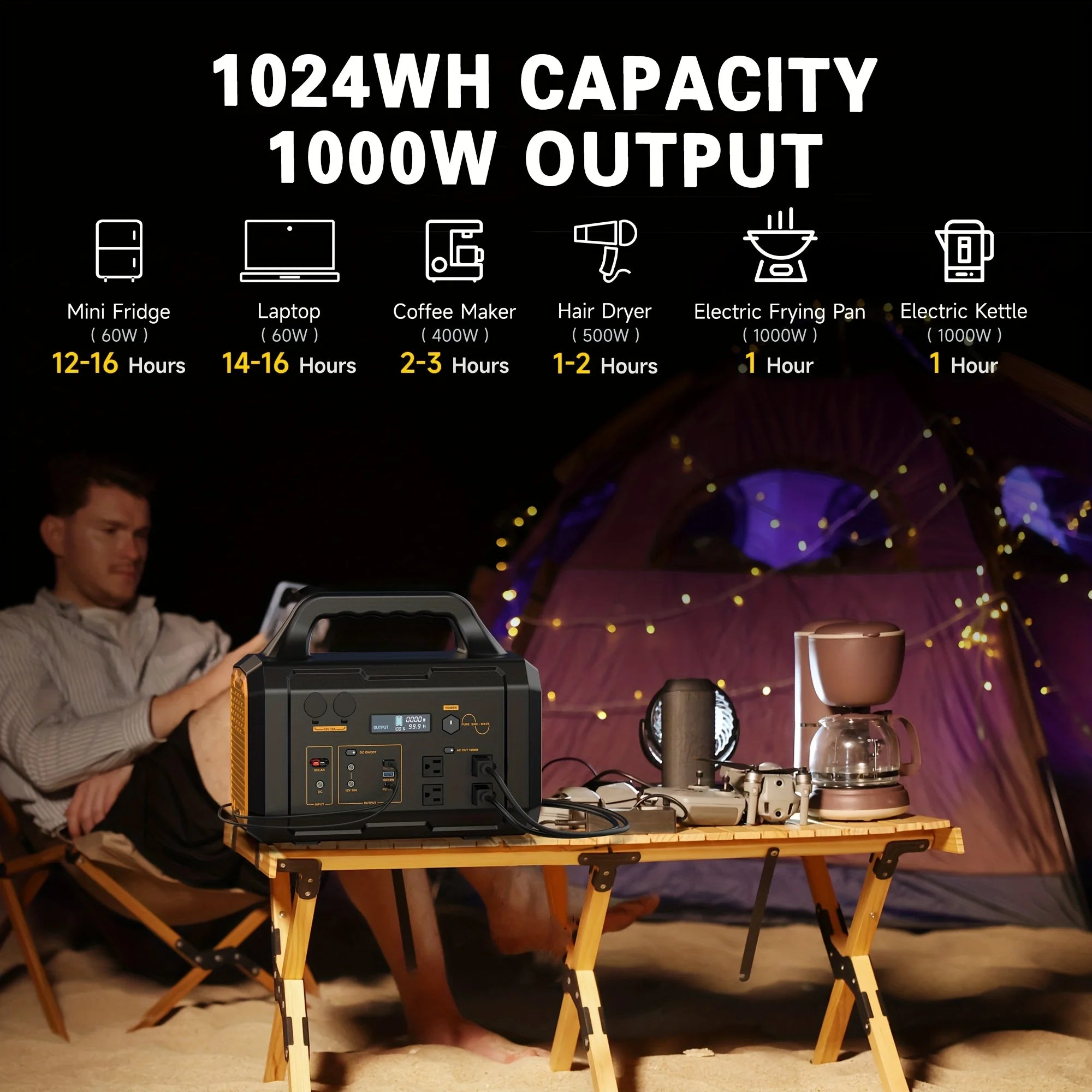 300W/1000W Portable Power Station, 299Wh/1024Wh Solar Generator with AC Qutlet/2 DC Ports/3 USB Ports Backup Battery/Power Supply for Qutdoor Trip RV Camping Emergency Survival Gear Travel Hunting Fishing Emergency (Excluding