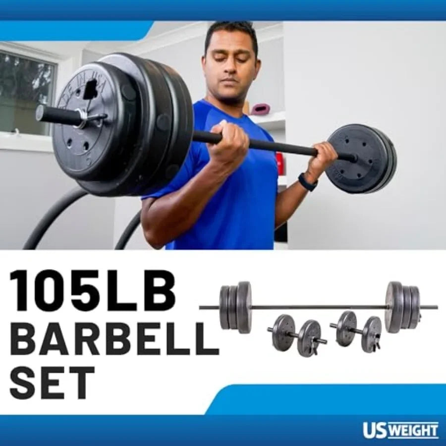105 Pound Barbell Weight Set for Home Gym Adjustable Weight Set with Two Dumbbell Bars and Full 6 Ft Bar, Black