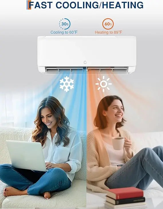 12,000 BTU Mini Split Air Conditioner with Heat Pump 18.5 SEER Cools Up to 750 Sq. Ft, Energy Efficient Inverter AC with Remote