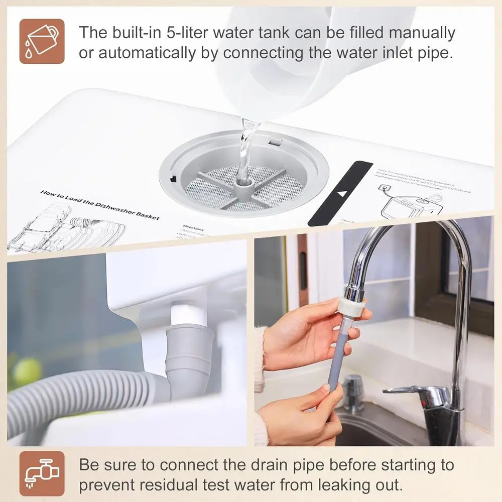 Countertop Dishwasher, Countertop Dishwasher With Water Tank, Dryer, Upper and Lower double spray arms, 360-degree cleaning. Lav