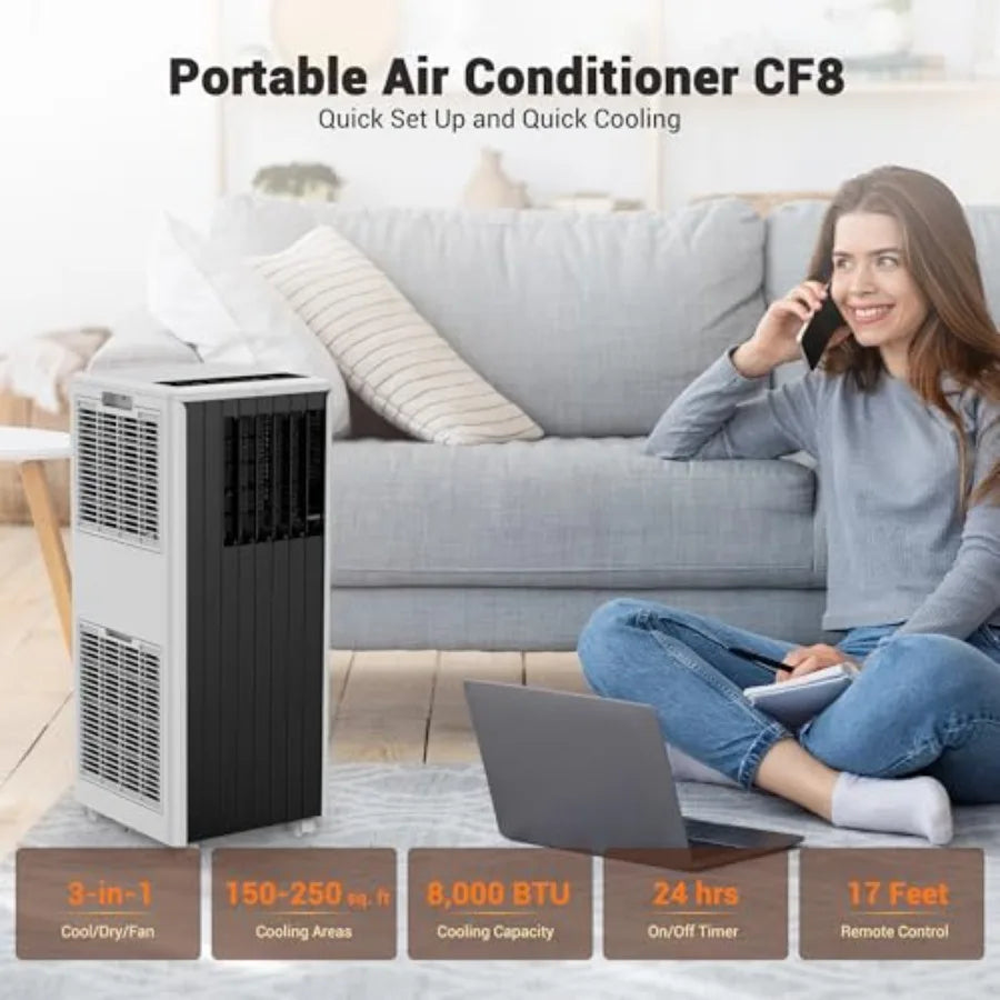 8, 000 BTU Portable Air Conditioners, 4-in-1 AC Unit with Cool, Fan, Dehumidifier and Sleep Mode, Up to 350 Sq.Ft, Quiet Operat