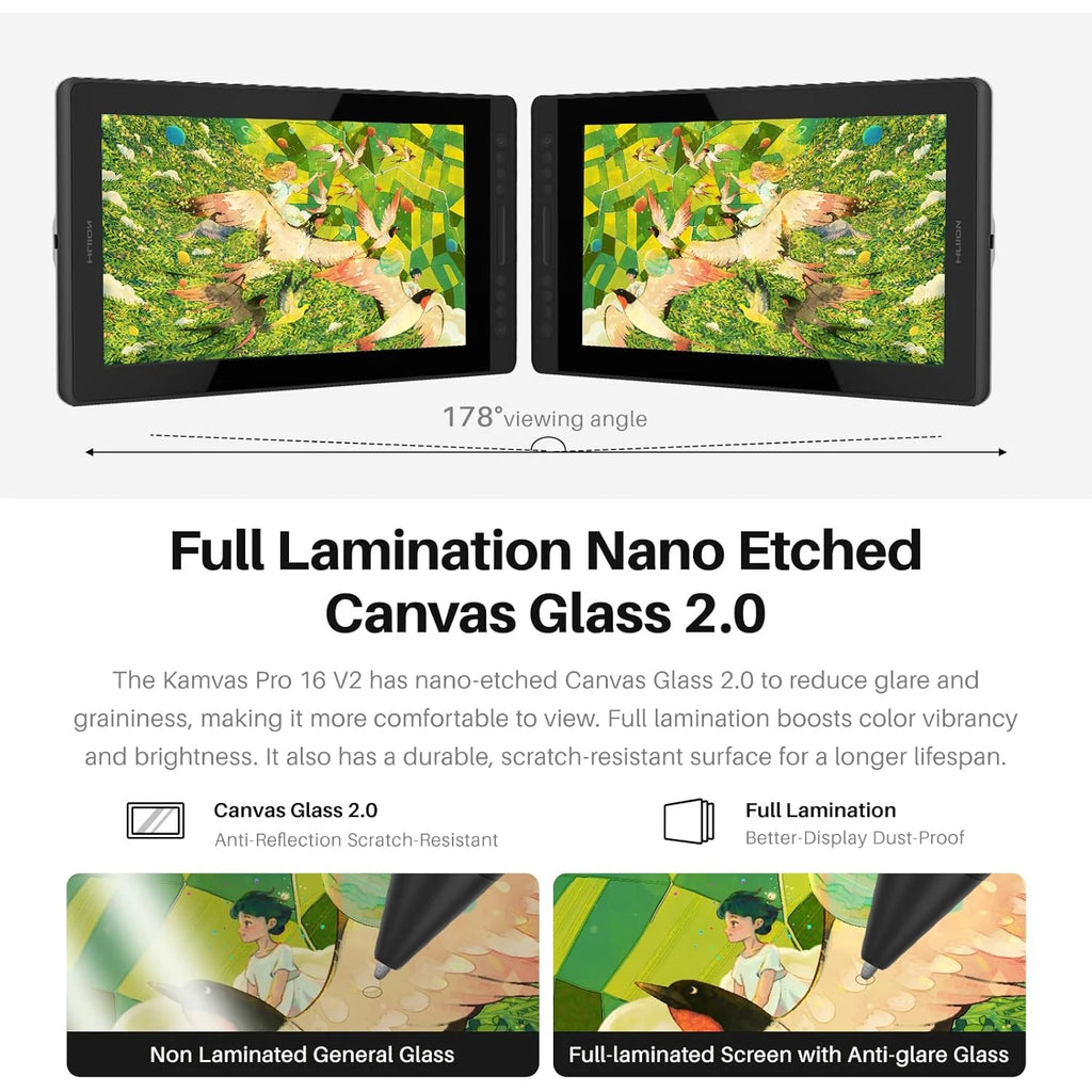 Huion Kamvas Pro 16 V2 Graphics Tablet 15.6 Inch Display PenTech 4.0 Stylus 16K Levels Pressure, 2nd Gen Anti-glare Etched Glass